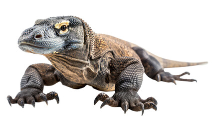 Obraz premium Iguana close-up on white background showcasing scales and detailed eye