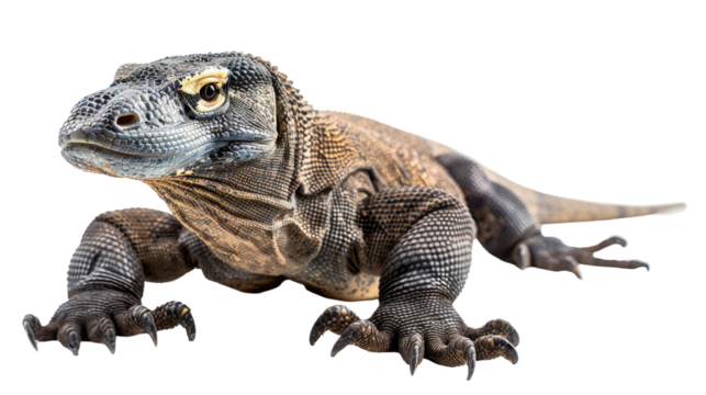 Iguana close-up on white background showcasing scales and detailed eye