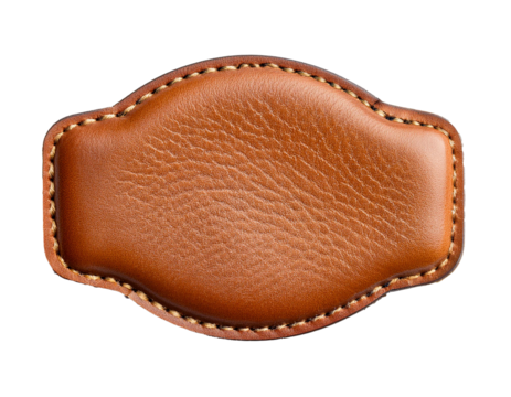 leather badge isolated on white background, cutout