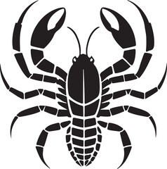 A black and white logo type scorpion silhouette design