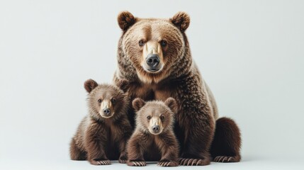 Fototapeta premium a brown bear family sitting on a white background