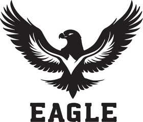 A black and white logo type eagle silhouette design