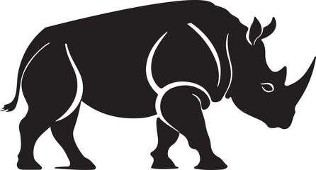 A black and white logo type rhinoceros silhouette design
