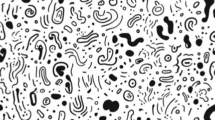 Fototapeta premium Abstract black and white pattern with dynamic lines and shapes creating a lively composition