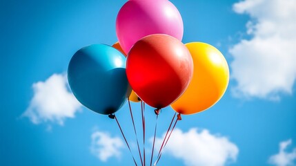 Balloons Against Blue Sky with White Clouds.