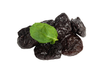 Dry Plums Isolated, Dried Black Fruits, Prune Group, Dry Plum Fruit on White Background