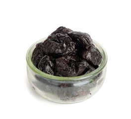 Dry Plums Isolated, Dried Black Fruits, Prune Group, Dry Plum Fruit on White Background