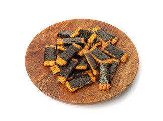 Senbei isolated, kaki no tane rice crackers, japanese crispy snack, sembei, okaki with wasabi, nori