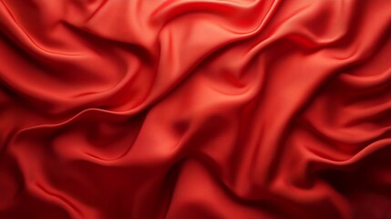 Fototapeta premium A close-up of red satin fabric with flowing folds and creases.