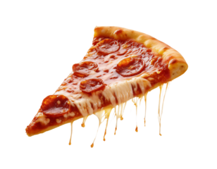  Pepperoni Pizza Slice with Melting Cheese Isolated on transparent  Background