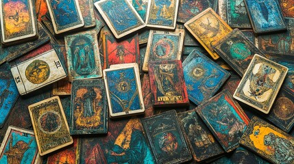 A Collection of Distressed Tarot Cards.