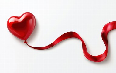 A shiny red heart balloon tied with a silk ribbon hovering gracefully on a crisp white background for Valentines Day