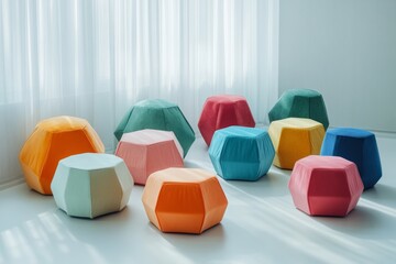 Vibrant Geometric Poufs in Studio