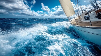 Fototapeta premium Sailing Through Turbulent Waters on a Sunny Day.
