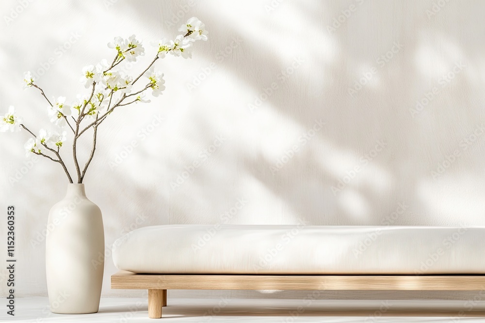 Poster japandi style living area featuring minimalist design and natural elements in soft light
