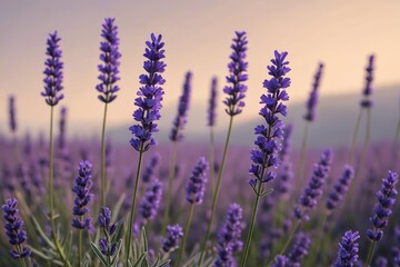 Naklejka premium lavender flowers in a field with a mountain in the background