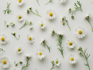 daisy flowers with stems on a white background