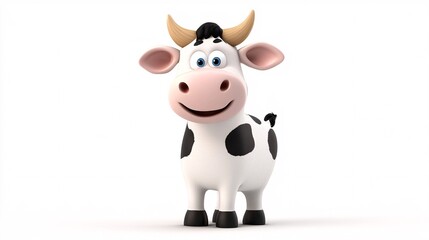 Fototapeta premium A cheerful cartoon cow with black and white spots and a big smile, perfect for children's media.
