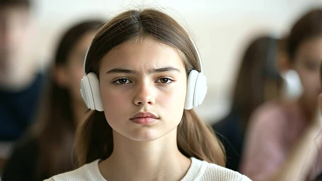 Teenager in Noisy Classroom Struggling to Hear Teacher