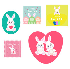 set of easter rabbits,  happy easter, banny rabbit, eggs, heart