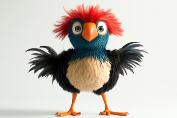 Fototapeta premium colorful cartoon bird with red hair