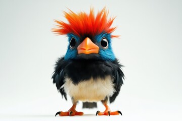 Fototapeta premium a colorful bird with orange hair on a white background