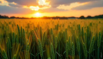Fototapeta premium Golden Sunset Over a Wheat Field