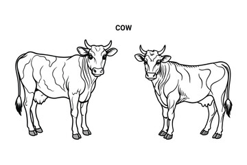 Editable Cow Isolated Outline Vector Illustration