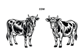 Editable Silhouette Cow Isolated Vector Illustration