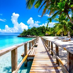 Fototapeta premium Tropical paradise, wooden pier stretching into turquoise ocean