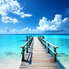 Fototapeta premium Tropical paradise, wooden pier stretching into turquoise ocean