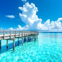Fototapeta premium Tropical paradise, wooden pier stretching into turquoise ocean