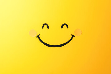 Bright yellow smiley face on sunlit background with cheery expression