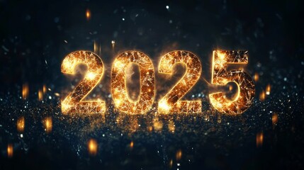 Glowing 2025 New Year's Eve Design, Sparkly Golden Numbers.