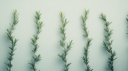 Close up of rosemary sprigs on light background