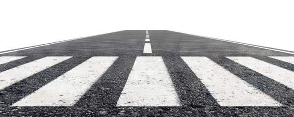 Asphalt road with pedestrian crosswalk marking, isolated on transparent cutout background	
