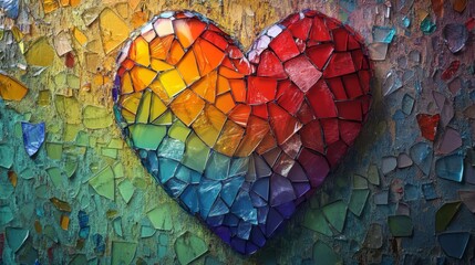 Vibrant heart-shaped mosaic artwork.