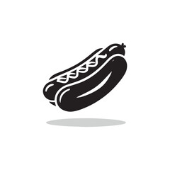 Silhouette Hot Dog Icon Vector Illustration On White Background. Abstract Black Food Icon Design For Bending, Websites, Online.