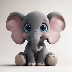 Obraz premium A cute cartoon baby elephant is sitting down with large ears and big blue eyes