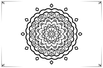 Luxurious geometric floral mandala design for a coloring book, featuring intricate patterns on a white background. Perfect for mehndi, greeting cards, stickers, textiles, posters, and tattoos