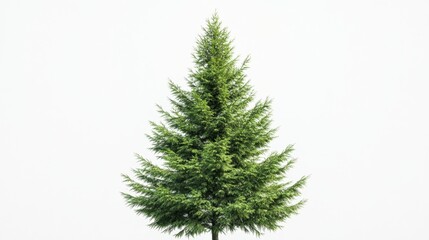 A green evergreen tree stands against a white background