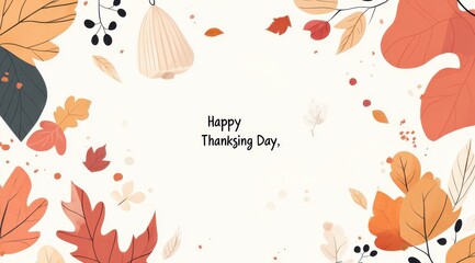 Festive Thanksgiving greeting card with autumn leaves illustration