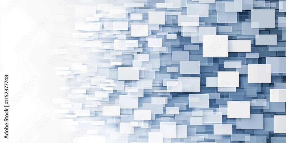 Poster abstract background of layered translucent squares in shades of blue and white