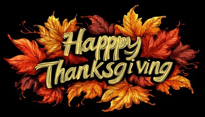 Festive Thanksgiving greeting with autumn leaves illustration