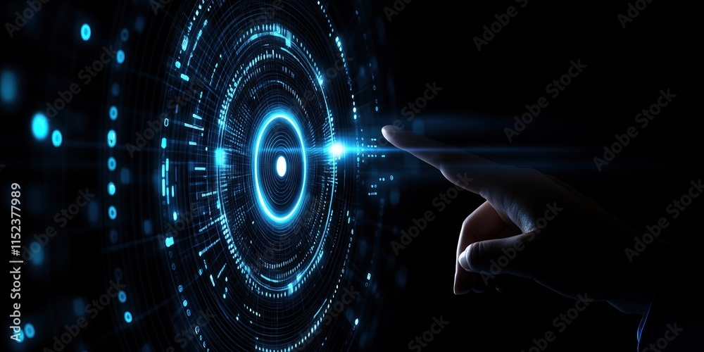 Aufkleber hand interacting with futuristic digital interface abstract technology concept