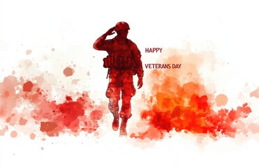 Veterans Day tribute poster with soldier silhouette and American flag