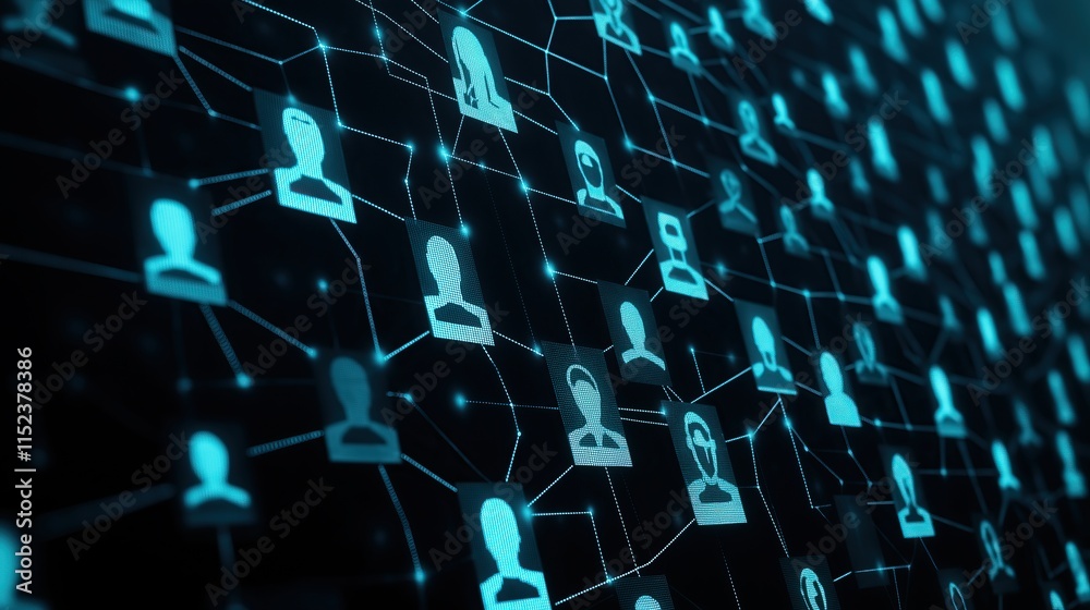 Poster Global network connection digital illustration of interconnected profiles representing vast online community