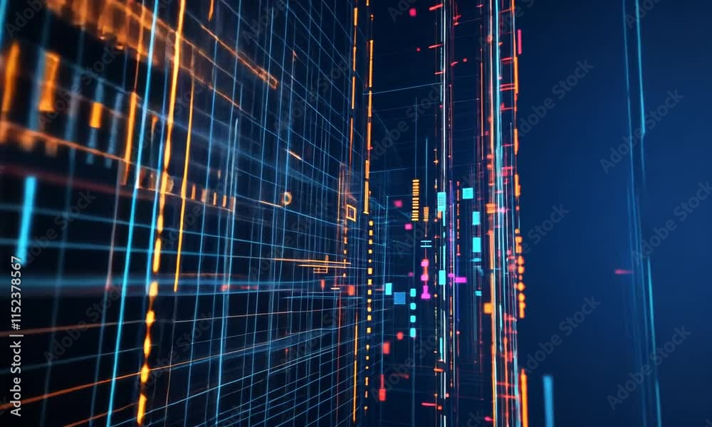 Poster abstract digital data stream visualization: futuristic cyberspace network and binary code
