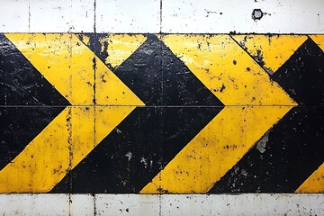 Naklejka premium Weathered Yellow and Black Chevron Wall Stripes