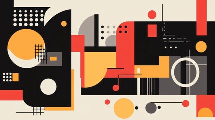 Abstract geometric composition with vibrant colors and shapes.